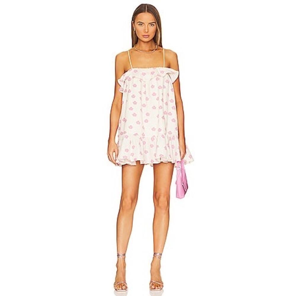 For Love and Lemons 100% Cotton Gauze Pink Floral Babydoll Mini Dress Size M